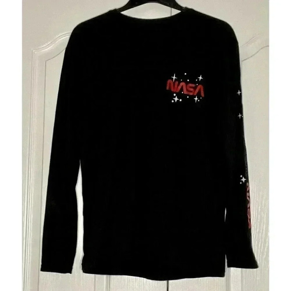 NASA Logo Black Men’s Large Long Sleeve T-Shirt Printed Sleeve Authentic NASA